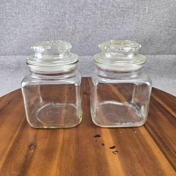 Set Of 2 Vintage Glass Apothecary Jars With Lids For Kitchen Storage Clear 6.5in - Picture 1 of 10